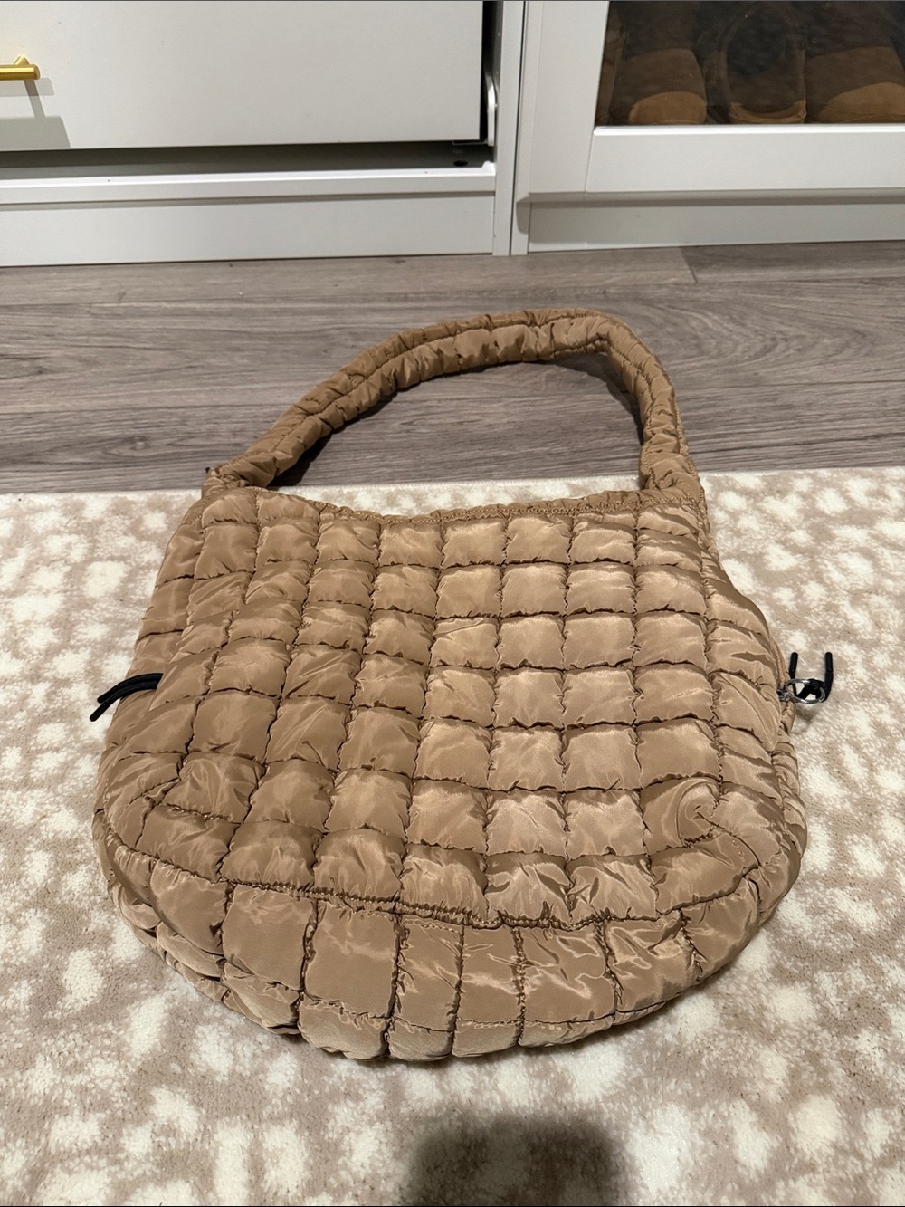 Quilted Puffer Shoulder Bag in Tan